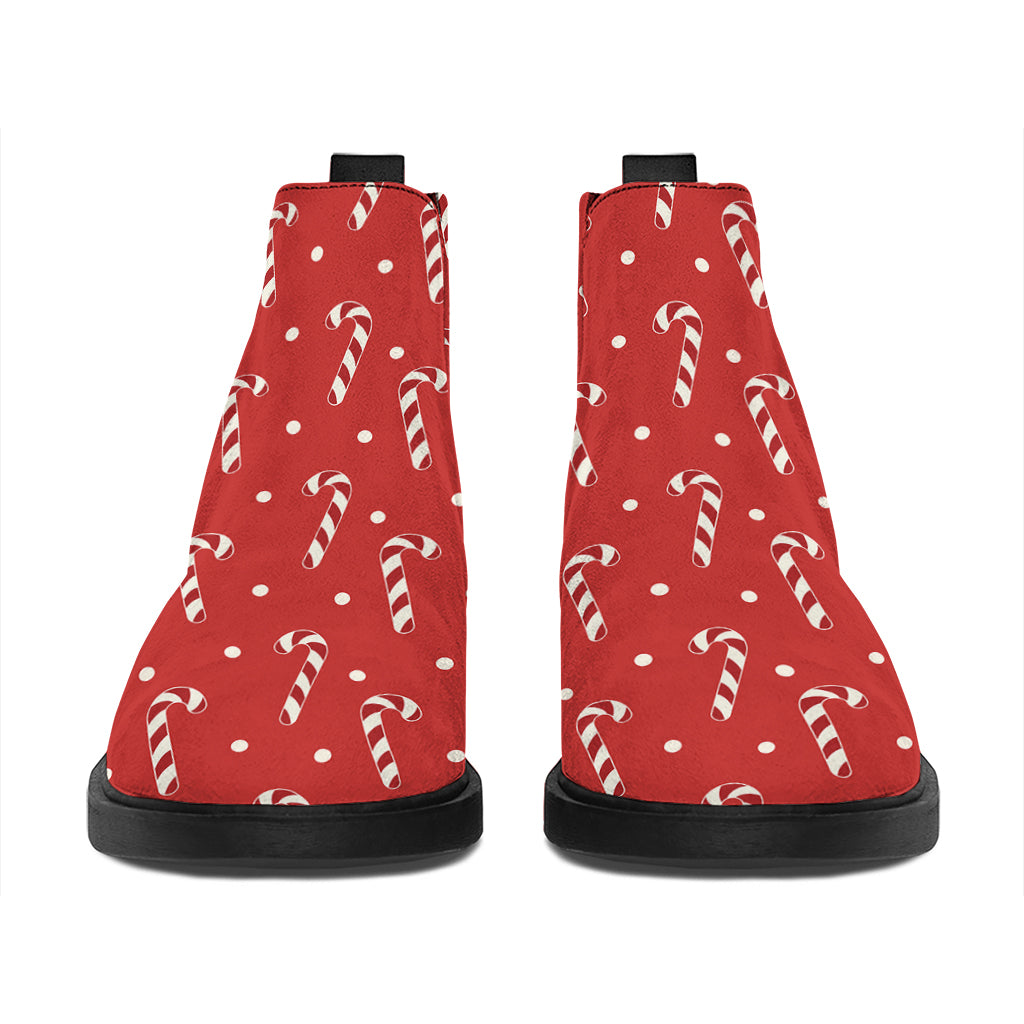 Candy Cane Polka Dot Pattern Print Flat Ankle Boots