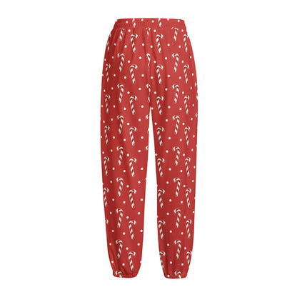 Candy Cane Polka Dot Pattern Print Fleece Lined Knit Pants