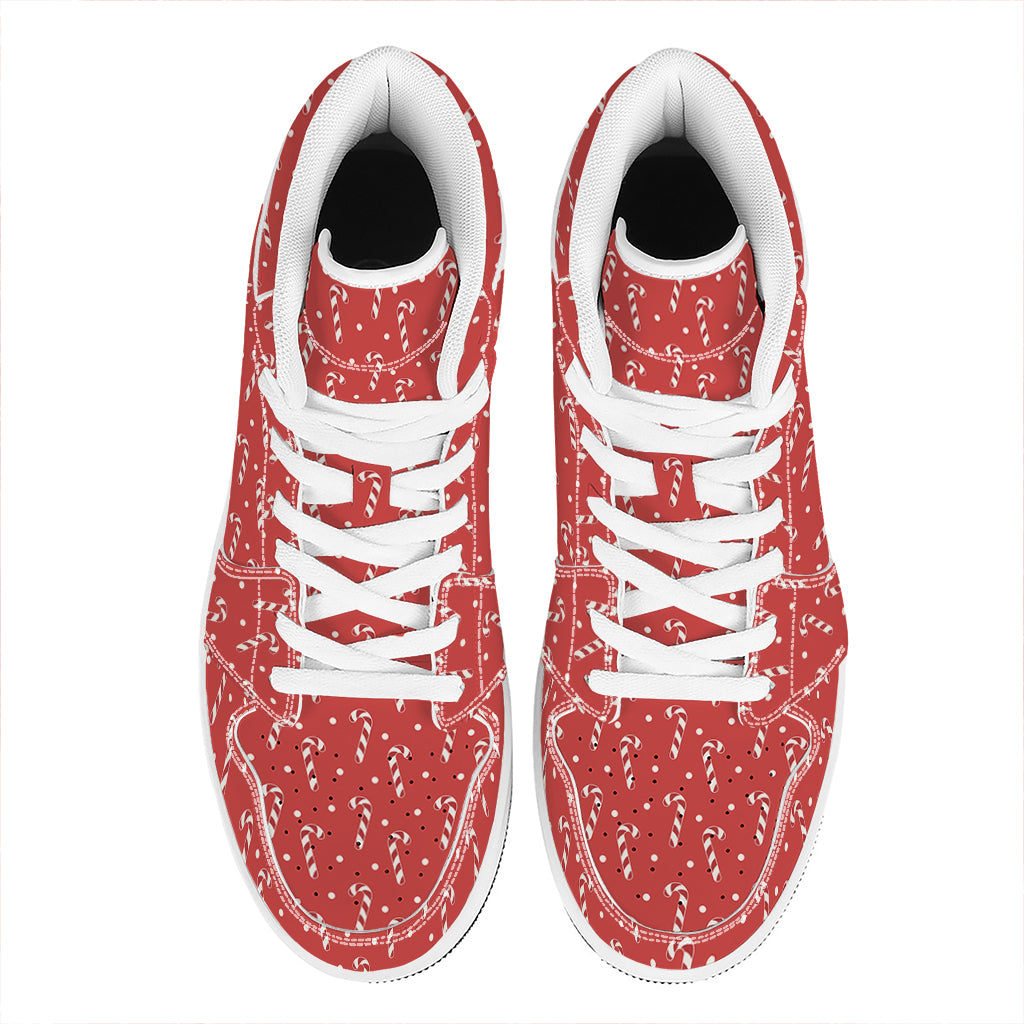 Candy Cane Polka Dot Pattern Print High Top Leather Sneakers