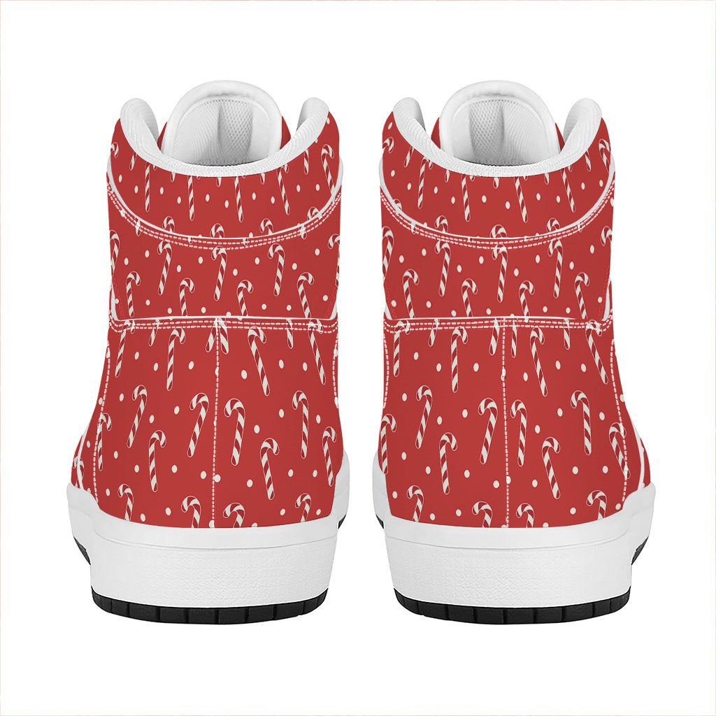 Candy Cane Polka Dot Pattern Print High Top Leather Sneakers