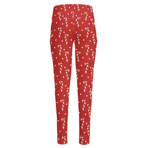 Candy Cane Polka Dot Pattern Print High-Waisted Pocket Leggings