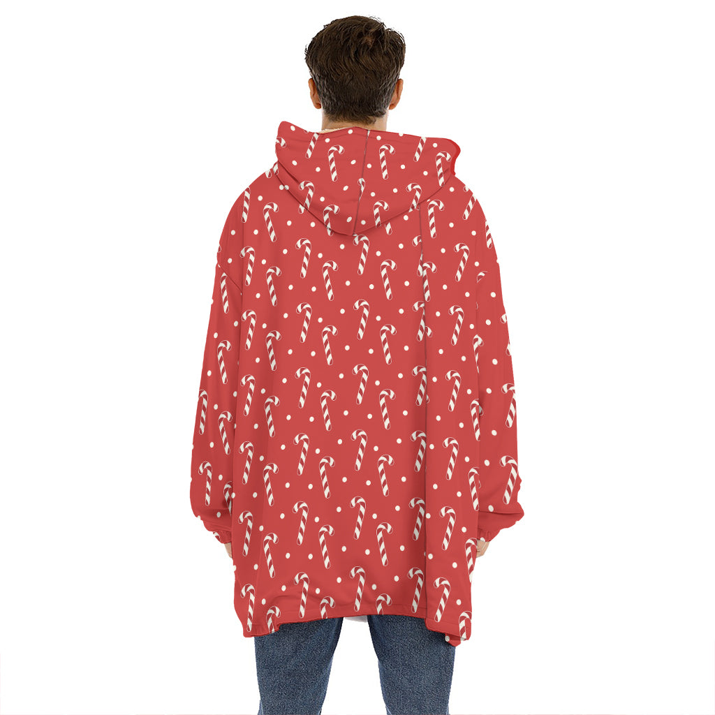 Candy Cane Polka Dot Pattern Print Hoodie Blanket