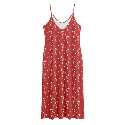 Candy Cane Polka Dot Pattern Print Jersey Midi Cami Dress
