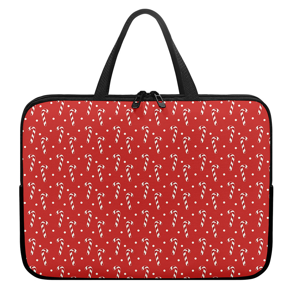 Candy Cane Polka Dot Pattern Print Laptop Sleeve With Handle