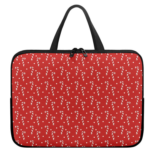 Candy Cane Polka Dot Pattern Print Laptop Sleeve With Handle