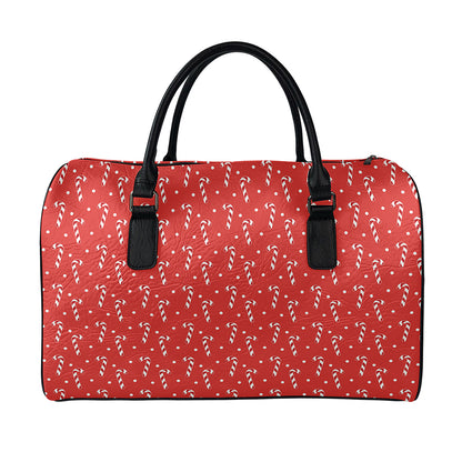 Candy Cane Polka Dot Pattern Print Leather Duffle Bag