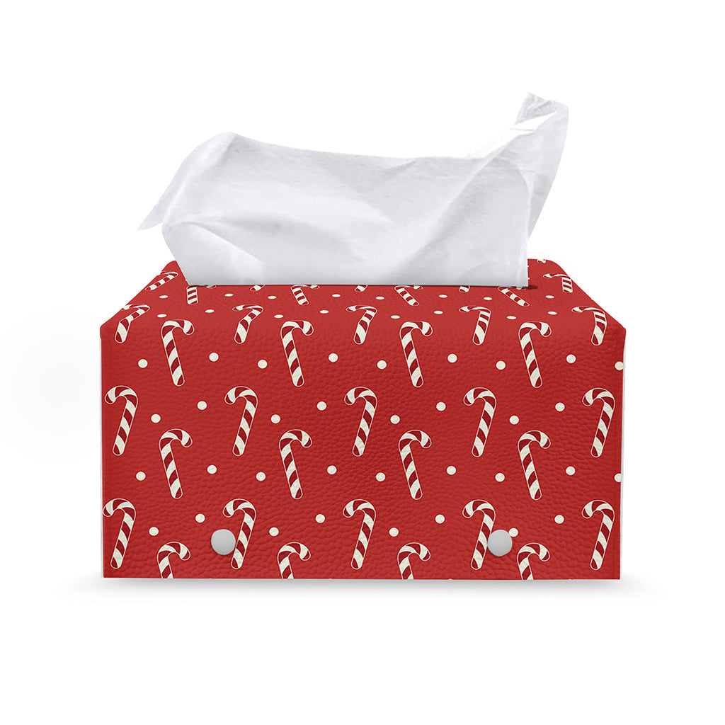 Candy Cane Polka Dot Pattern Print Leather Tissue Box Cover