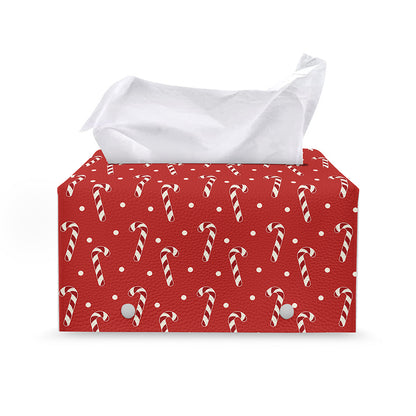 Candy Cane Polka Dot Pattern Print Leather Tissue Box Cover