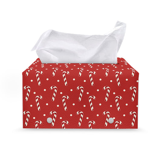 Candy Cane Polka Dot Pattern Print Leather Tissue Box Cover