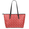 Candy Cane Polka Dot Pattern Print Leather Tote Bag With Zipper