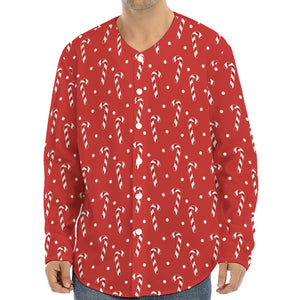 Candy Cane Polka Dot Pattern Print Long Sleeve Baseball Jersey