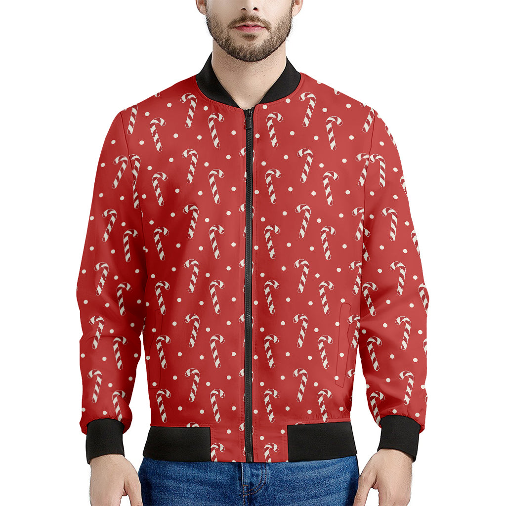 Candy Cane Polka Dot Pattern Print Men's Bomber Jacket