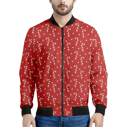 Candy Cane Polka Dot Pattern Print Men's Bomber Jacket