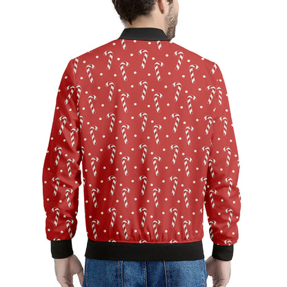 Candy Cane Polka Dot Pattern Print Men's Bomber Jacket