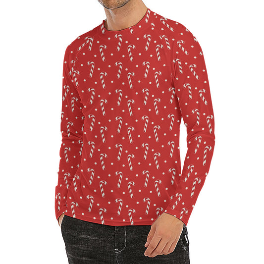 Candy Cane Polka Dot Pattern Print Men's Long Sleeve Rash Guard
