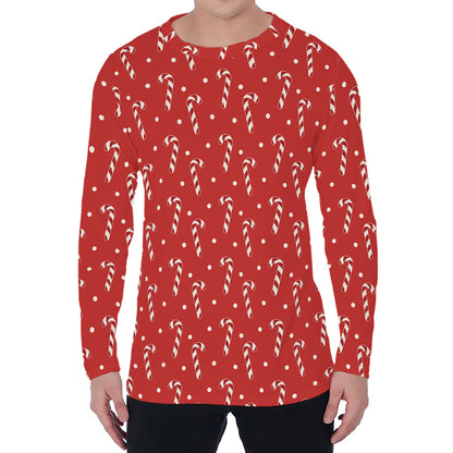 Candy Cane Polka Dot Pattern Print Men's Long Sleeve T-Shirt