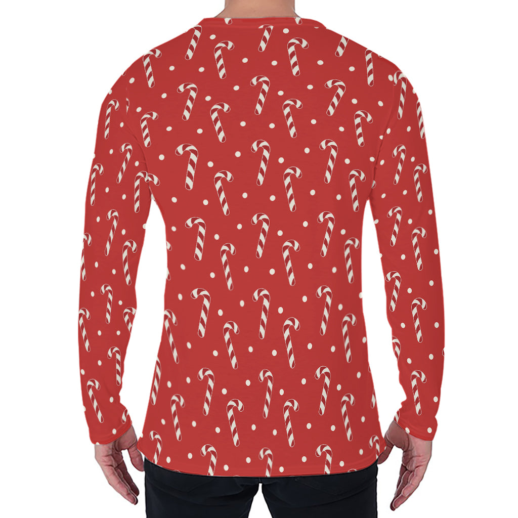 Candy Cane Polka Dot Pattern Print Men's Long Sleeve T-Shirt