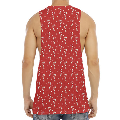 Candy Cane Polka Dot Pattern Print Men's Muscle Tank Top