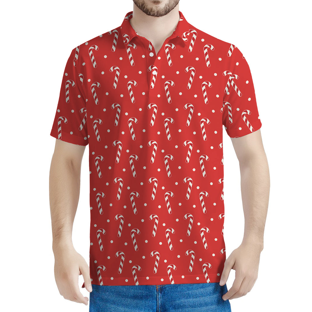 Candy Cane Polka Dot Pattern Print Men's Polo Shirt