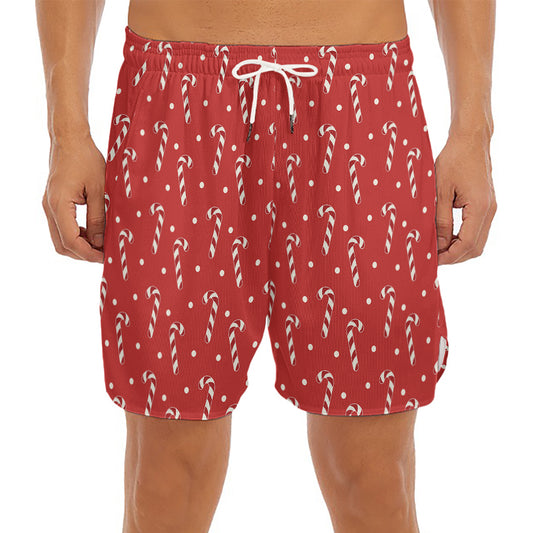 Candy Cane Polka Dot Pattern Print Men's Split Running Shorts