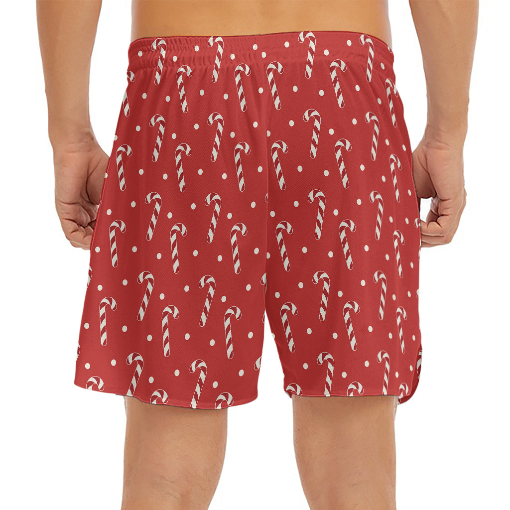Candy Cane Polka Dot Pattern Print Men's Split Running Shorts