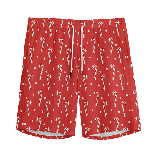 Candy Cane Polka Dot Pattern Print Men's Sports Shorts