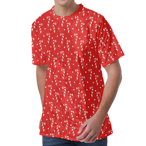 Candy Cane Polka Dot Pattern Print Men's Velvet T-Shirt