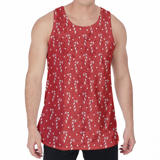 Candy Cane Polka Dot Pattern Print Men's Velvet Tank Top