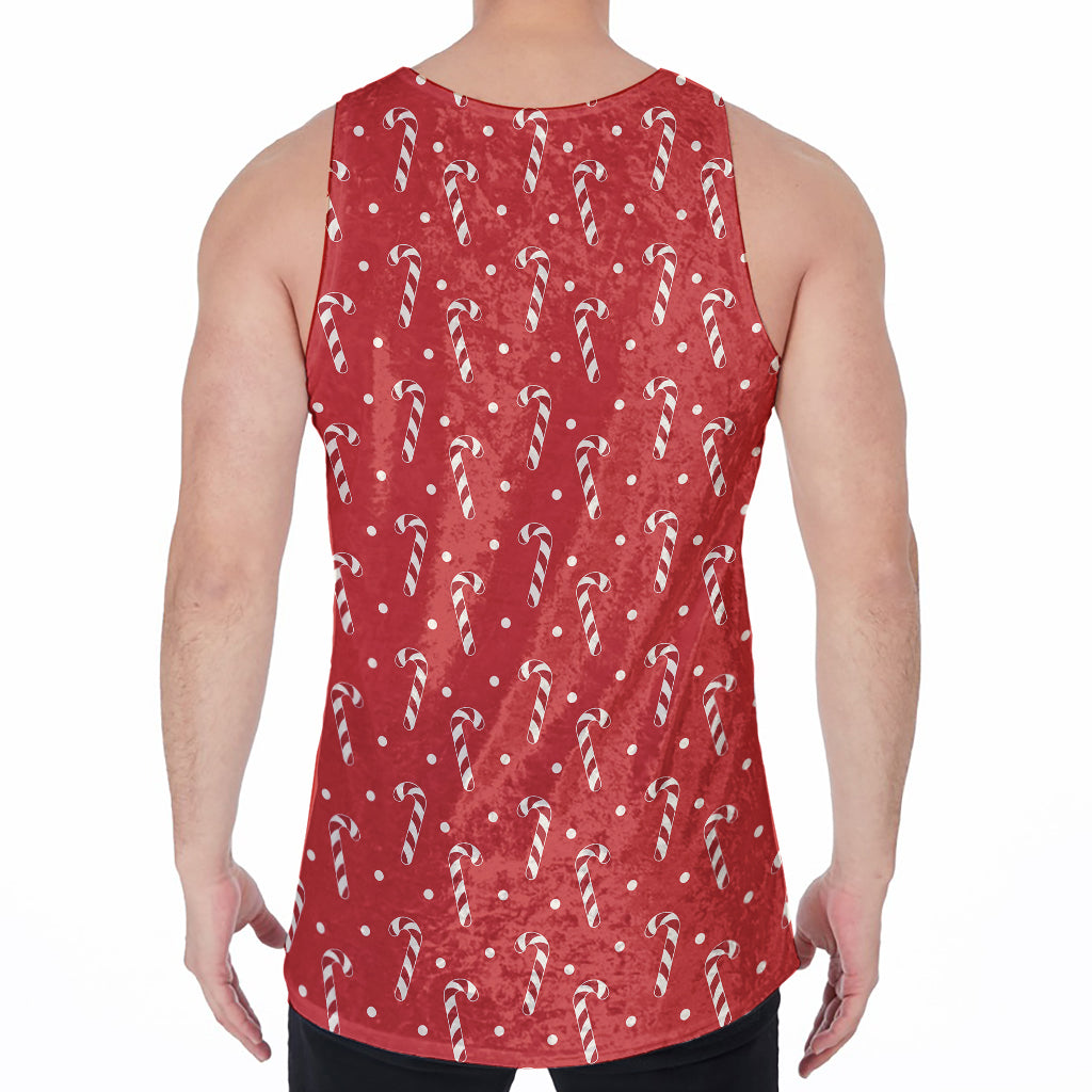 Candy Cane Polka Dot Pattern Print Men's Velvet Tank Top
