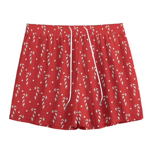 Candy Cane Polka Dot Pattern Print Mesh Shorts