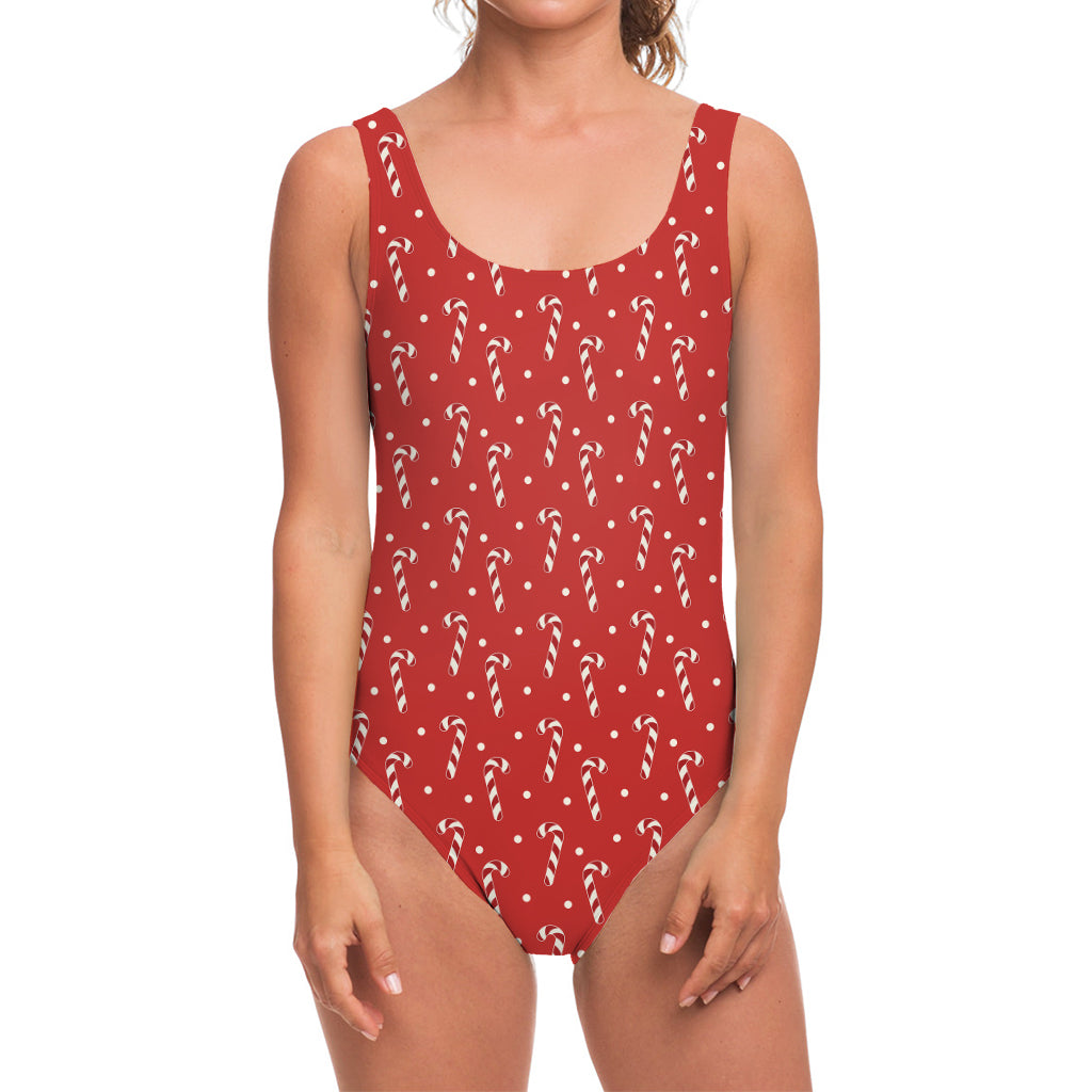 Candy Cane Polka Dot Pattern Print One Piece Swimsuit