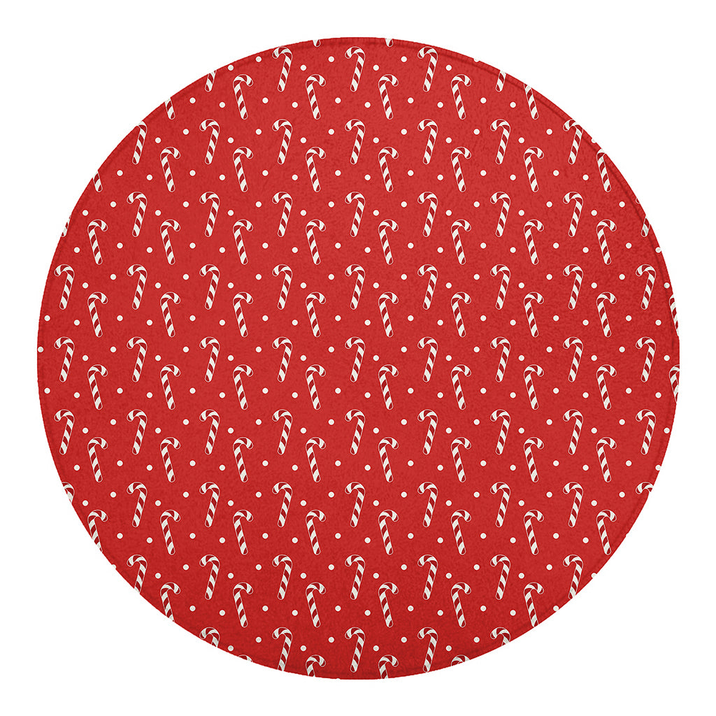 Candy Cane Polka Dot Pattern Print Round Blanket