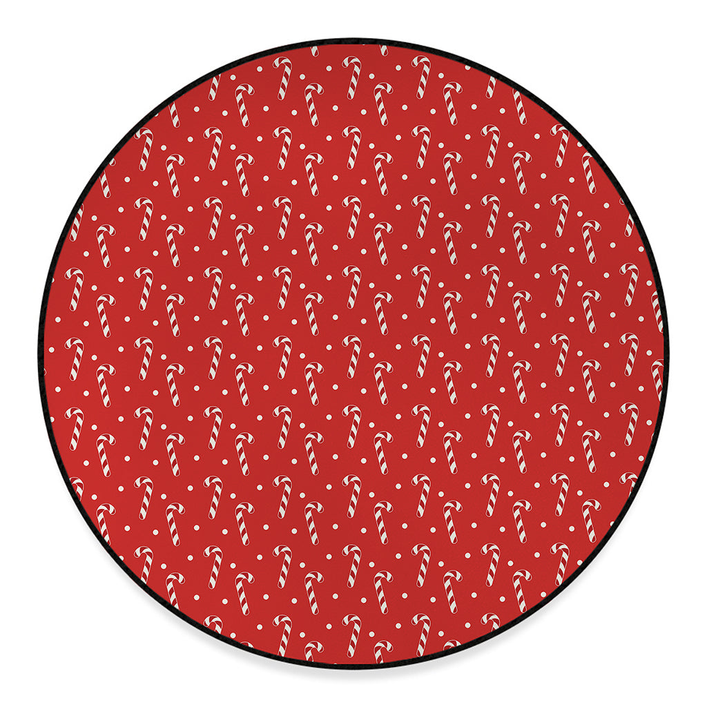 Candy Cane Polka Dot Pattern Print Round Floor Mat