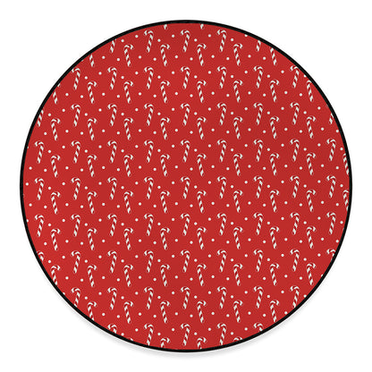 Candy Cane Polka Dot Pattern Print Round Floor Mat