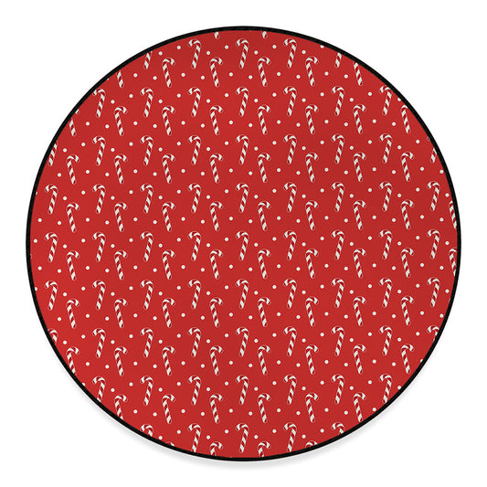 Candy Cane Polka Dot Pattern Print Round Floor Mat
