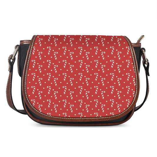 Candy Cane Polka Dot Pattern Print Saddle Bag