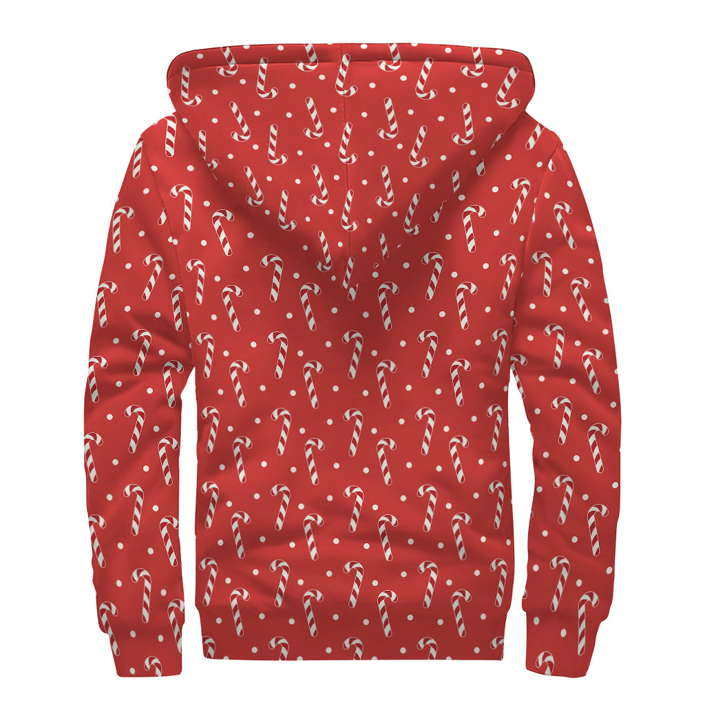 Candy Cane Polka Dot Pattern Print Sherpa Lined Zip Up Hoodie