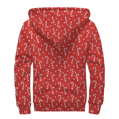 Candy Cane Polka Dot Pattern Print Sherpa Lined Zip Up Hoodie