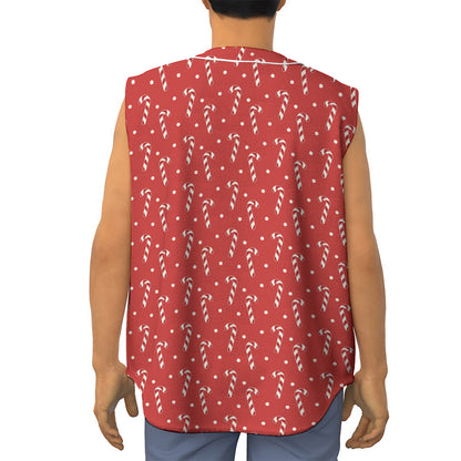 Candy Cane Polka Dot Pattern Print Sleeveless Baseball Jersey