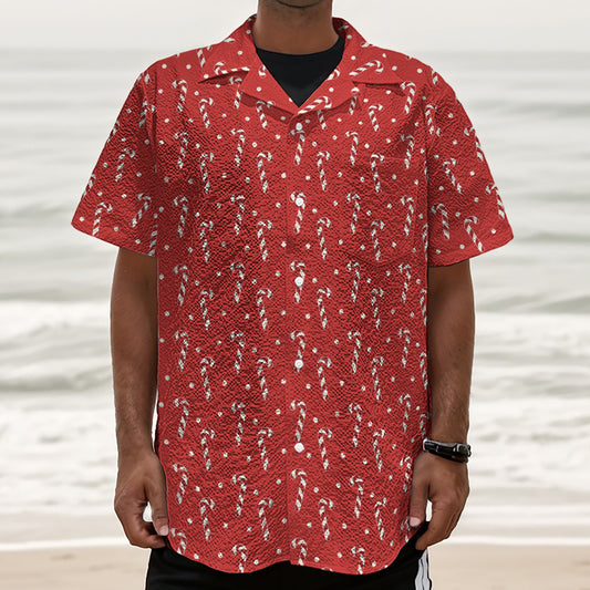 Candy Cane Polka Dot Pattern Print Textured Short Sleeve Shirt