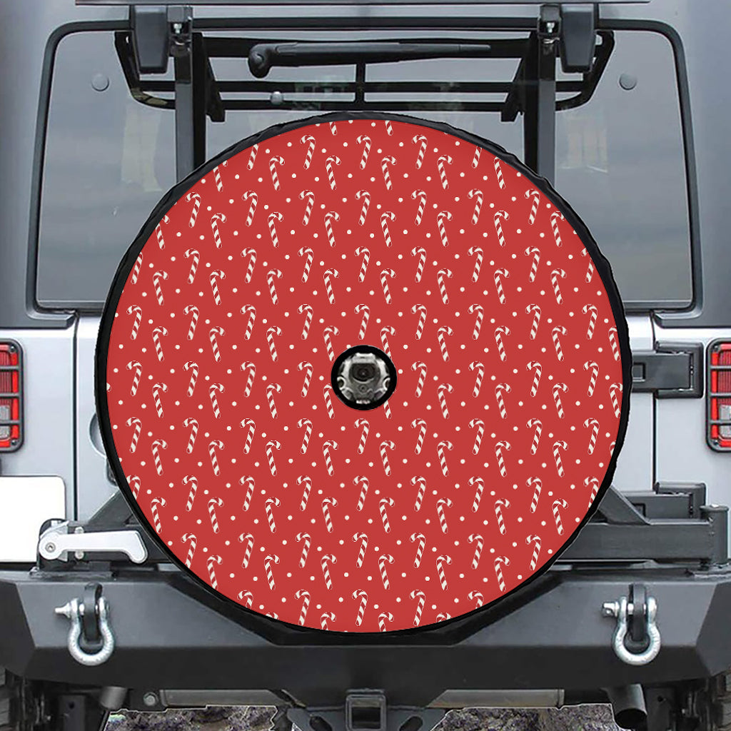 Candy Cane Polka Dot Pattern Print Tire Cover With Camera Hole