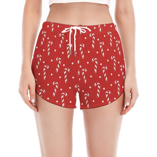 Candy Cane Polka Dot Pattern Print Women's Split Running Shorts