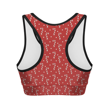 Candy Cane Polka Dot Pattern Print Women's Sports Bra