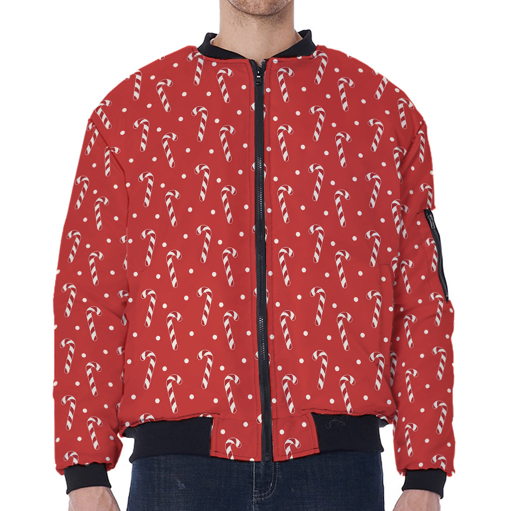 Candy Cane Polka Dot Pattern Print Zip Sleeve Bomber Jacket