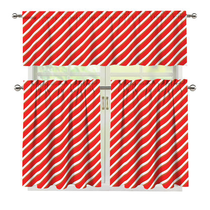 Candy Cane Stripe Pattern Print 3 Piece Kitchen Curtains