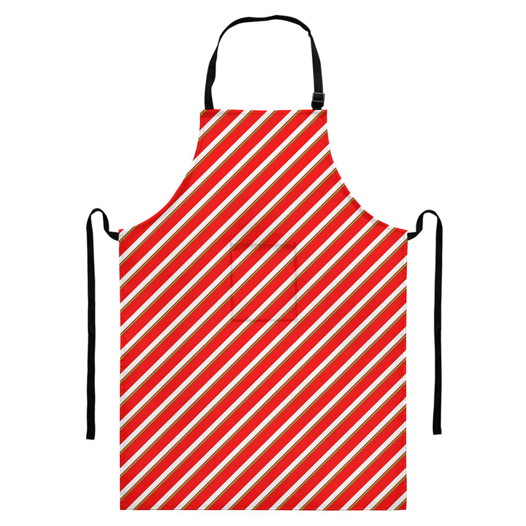Candy Cane Stripe Pattern Print Bib Apron With Pocket