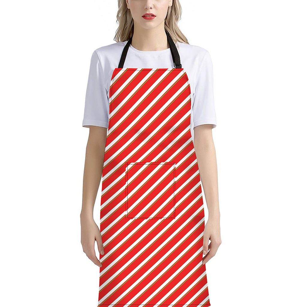 Candy Cane Stripe Pattern Print Bib Apron With Pocket