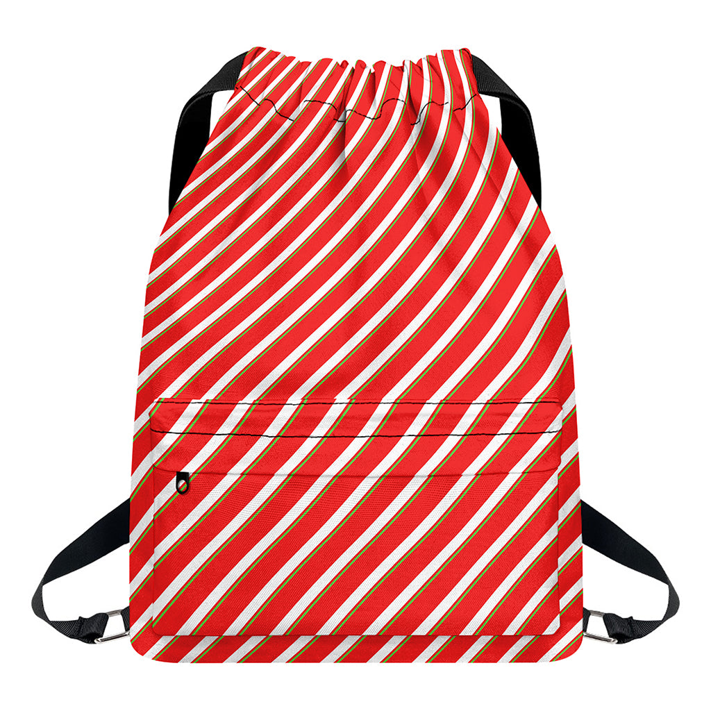 Candy Cane Stripe Pattern Print Drawstring Backpack