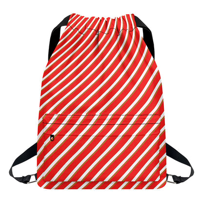 Candy Cane Stripe Pattern Print Drawstring Backpack
