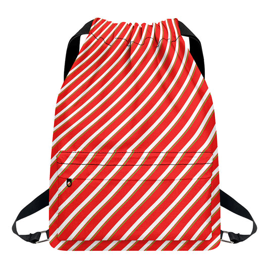 Candy Cane Stripe Pattern Print Drawstring Backpack